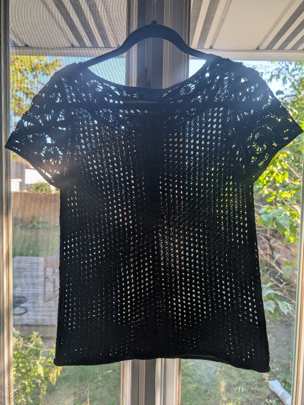 Black Crochet Short-Sleeve Women's Top